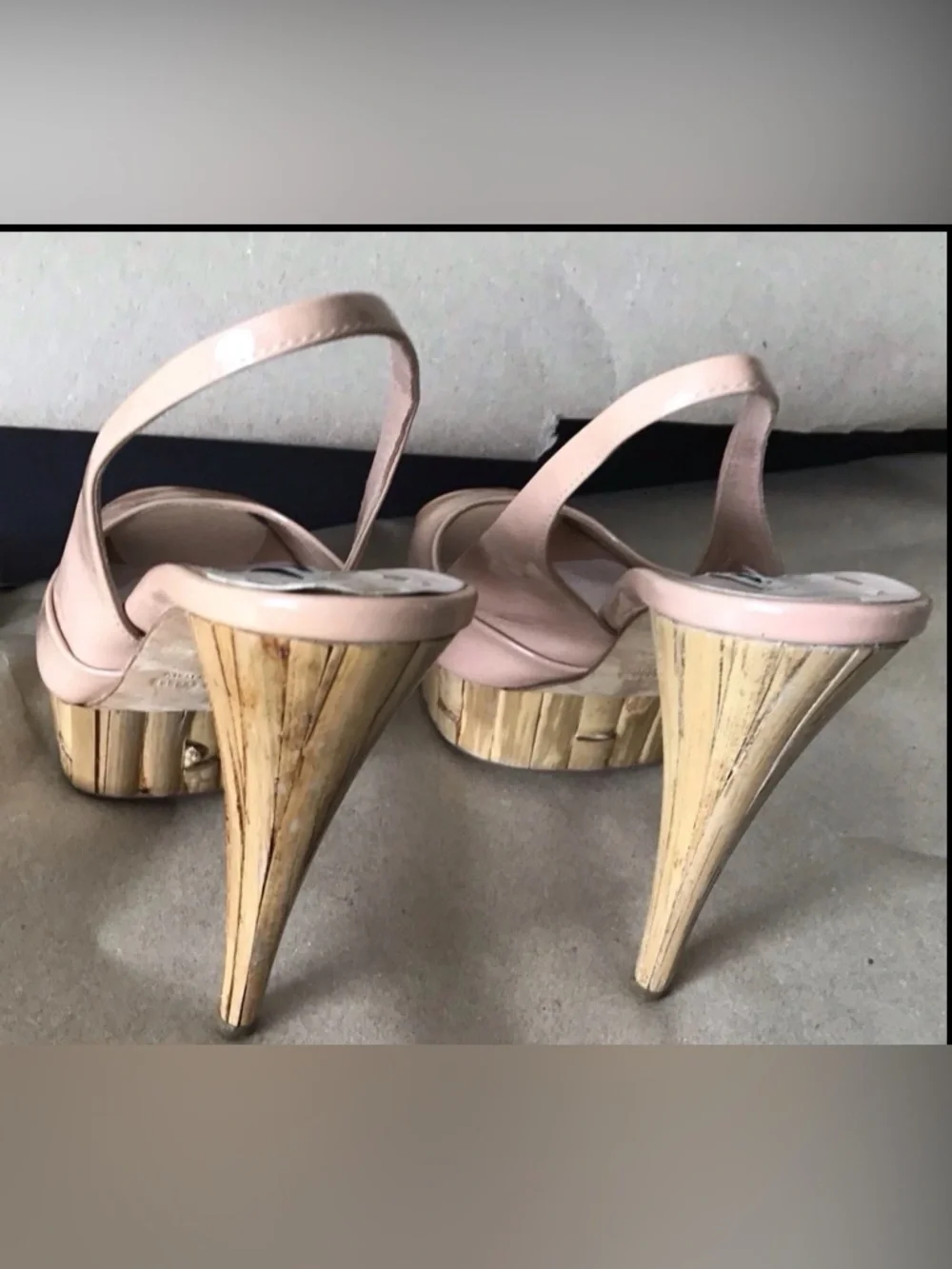 Miu Miu Blush Pink Patent Leather Peep-Toe Slingback Heels